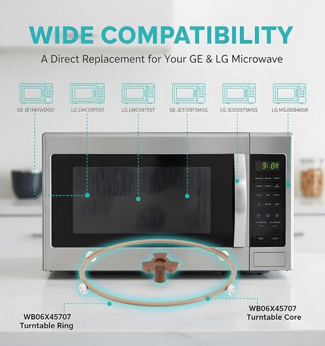 حلقة قابلة للدوران للميكروويف مقاس 9.2 بوصة WB06X45707 تناسب استبدال فرن الميكروويف GE LG 5889W2A012H 5889W2A012M 5889W2A015F AGG32988717 (حلقة القرص الدوار للميكروويف، قلب القرص الدوار) in Kuwait