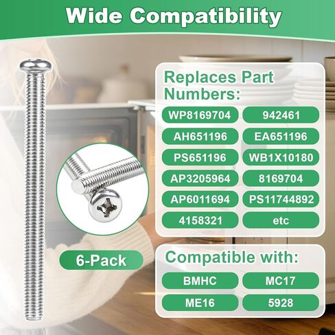 6-Pack WP8169704 Microwave Top Mounting Screw, Replacement Bolts for Over-The-Range Microwave Installation, Replaces 8169704, AP6011694, PS11744892 in Kuwait