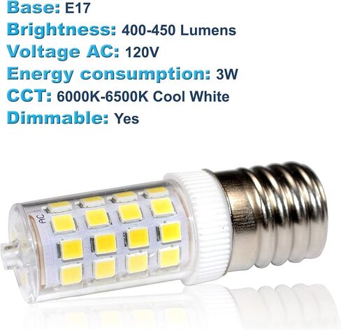 لمبة إضاءة LED قابلة للتعتيم HQRP 110 فولت E17 بيضاء باردة لـ GE General Electric WB36X10003 استبدال لمبة الضوء تناسب ميكروويف Hotpoint/Kenmore/RCA in Kuwait