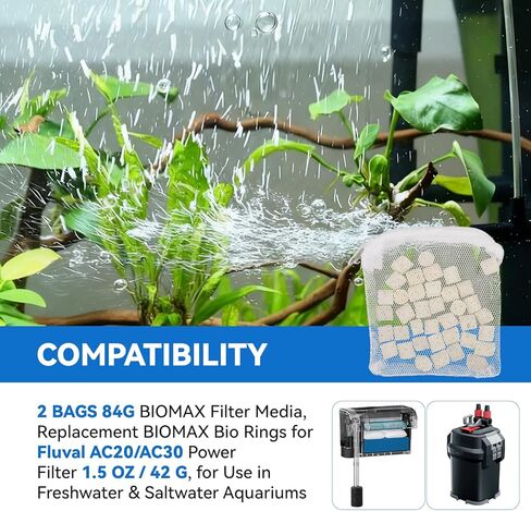 84g 2 Bags Bio-max Filter Media, Replacement Biomax Bio Rings for Fluval AC20 AC30 Power Filter 1.5 oz / 42 g, biomax for Aquarium Filter, for Use in Freshwater & Saltwater Aquariums in Kuwait