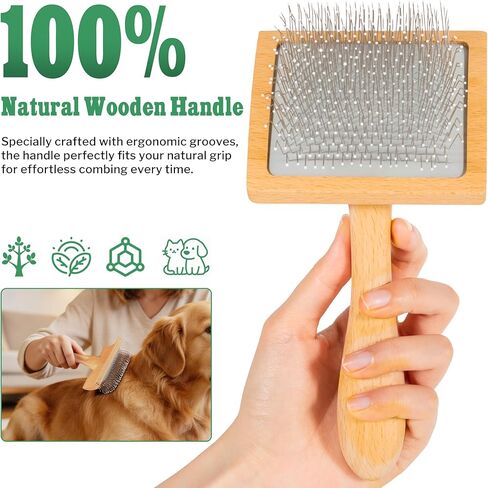 Slicker Brush for Long-Haired Dogs & Cats, Professional Dog Grooming Brush for (Goldendoodles, Poodles, Labradoodles), Large Pets Pin Tips Brushes with Natural Beech Wood Ergonomic Handle in Kuwait