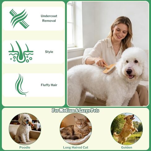 Slicker Brush for Long-Haired Dogs & Cats, Professional Dog Grooming Brush for (Goldendoodles, Poodles, Labradoodles), Large Pets Pin Tips Brushes with Natural Beech Wood Ergonomic Handle in Kuwait