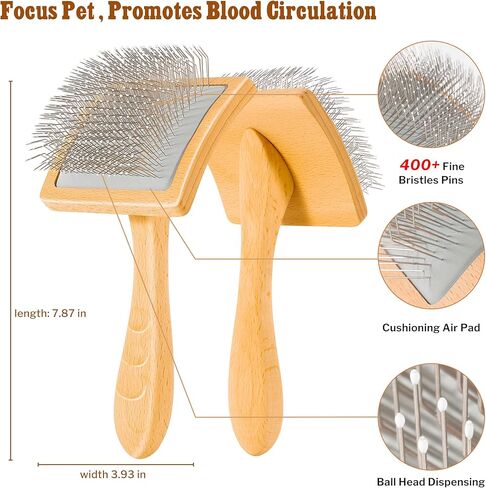 Slicker Brush for Long-Haired Dogs & Cats, Professional Dog Grooming Brush for (Goldendoodles, Poodles, Labradoodles), Large Pets Pin Tips Brushes with Natural Beech Wood Ergonomic Handle in Kuwait