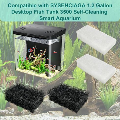 5-Pack Aquarium Filter Media Set Compatible with SYSENCIAGA 1.2 Gallon Desktop Fish Tank 3500 Self-Cleaning Smart Aquarium (Includes 2 Sponge Filters, 2 Foam Filters & 1 Filter Hook) in Kuwait