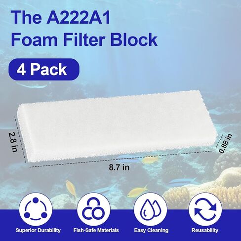 Foam Filter Pad Block for Fluval 204/205/206/207/304/305/306/307 Canister Filters, A222A1 Aquarium Bio Foam Sponge Replacement Kit for Mechanical & Biological Filtration, Non-compressed Packaging-4Pcs in Saudi Arabia