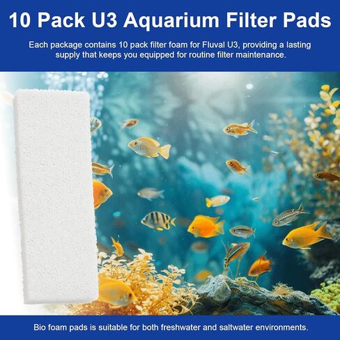 Aquarium Filter Bio Foam Pads Compatible with Fluval U3 Underwater Filter, A487 Replacement Filter Foam for Fish Tank, Filter Sponge Media for Freshwater and Saltwater Tanks, 10 Pack in Kuwait