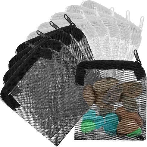 10PCS Aquarium Filter Media Bags, Fish Tank Media Mesh Filter Bags, Reusable Mesh Filters Bag for Activated Carbon, Filter-Stones and Ceramic Rings, Mesh-Net Filters Bag with Zipper (Black, White) in Kuwait