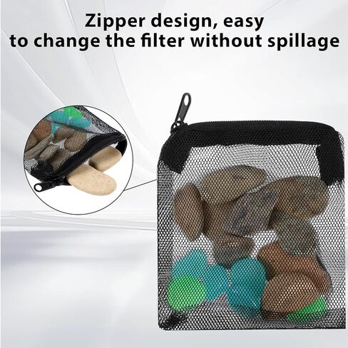 10PCS Aquarium Filter Media Bags, Fish Tank Media Mesh Filter Bags, Reusable Mesh Filters Bag for Activated Carbon, Filter-Stones and Ceramic Rings, Mesh-Net Filters Bag with Zipper (Black, White) in Kuwait