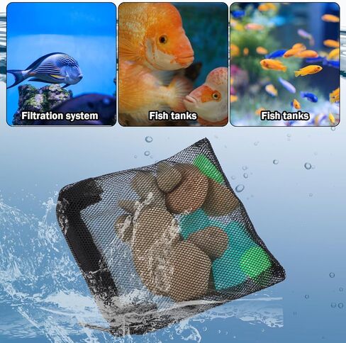 10PCS Aquarium Filter Media Bags, Fish Tank Media Mesh Filter Bags, Reusable Mesh Filters Bag for Activated Carbon, Filter-Stones and Ceramic Rings, Mesh-Net Filters Bag with Zipper (Black, White) in Kuwait