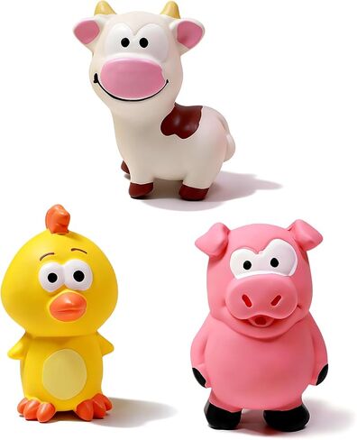 Small Squeaky Dog Toys, 3 Pack Latex Dog Chew Toy Set, Funny Animals Squeaky Balls for Interactive Fetch Play, Soft Rubber Teething Toy for Puppy Small Dogs in Kuwait