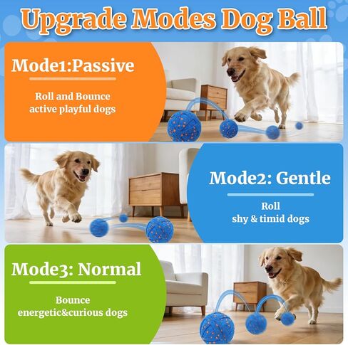 Interactive Dog Toys, Automatic Moving Dog Balls Self Rolling Vibrating Bouncing Ball for Dogs Medium & Large E-TPU Smart Dog Toys Stimulating for Boredom-Blue in Kuwait
