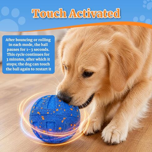 Interactive Dog Toys, Automatic Moving Dog Balls Self Rolling Vibrating Bouncing Ball for Dogs Medium & Large E-TPU Smart Dog Toys Stimulating for Boredom-Blue in Kuwait