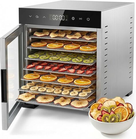 Simple Deluxe Food Dehydrator, Fruit Dryer Machine with 8 Stainless Steel Trays, 500W Powerful Motor, 185°F Adjustable Temperature & 48-Hour Timer for Jerky, Fruits, Herbs, Dog Treats, Silver in Kuwait
