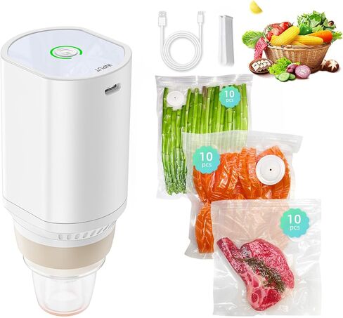 Compact Vacuum Sealer for Food with 30 Reusable Vacuum Bags, Powerful Handheld Wireless Vacuum Sealer Machine, Seal Food 6X Fresh Longer, Portable, Easy-Clean in Kuwait