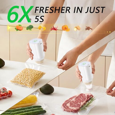 Compact Vacuum Sealer for Food with 30 Reusable Vacuum Bags, Powerful Handheld Wireless Vacuum Sealer Machine, Seal Food 6X Fresh Longer, Portable, Easy-Clean in Kuwait
