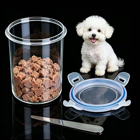 Reusable Wet dog food container for fridge, Dog Food Can Lids Keeps Food Fresh, Easy to Use, Includes Stainless Steel Spoon & Can covers for dog food cans, pet food storage containers in Kuwait