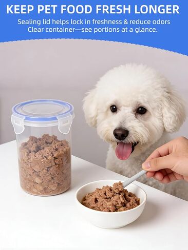 Reusable Wet dog food container for fridge, Dog Food Can Lids Keeps Food Fresh, Easy to Use, Includes Stainless Steel Spoon & Can covers for dog food cans, pet food storage containers in Kuwait