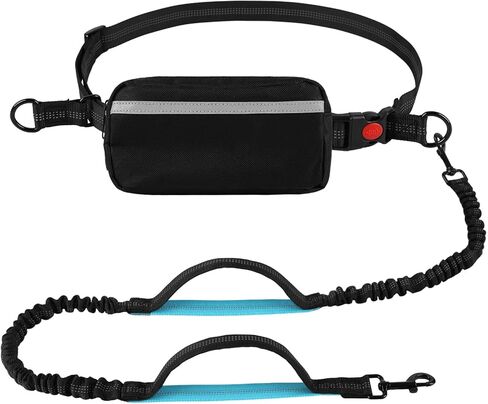 Hands Free Dog Leash with Zipper Pouch, Dual Padded Handles, Shock Absorbing Bungee Leash for Small Medium Large Dogs, Ideal for Walking Jogging Running Hiking (Black) in Kuwait