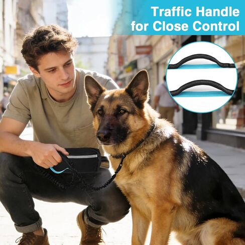 Hands Free Dog Leash with Zipper Pouch, Dual Padded Handles, Shock Absorbing Bungee Leash for Small Medium Large Dogs, Ideal for Walking Jogging Running Hiking (Black) in Kuwait