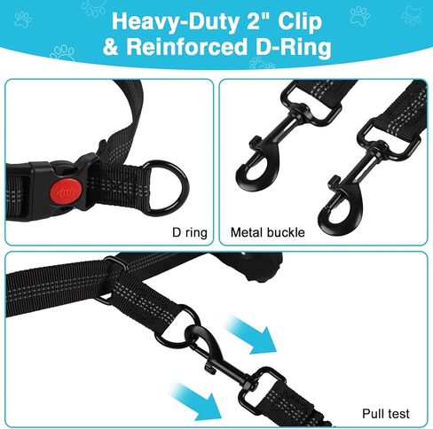 Hands Free Dog Leash with Zipper Pouch, Dual Padded Handles, Shock Absorbing Bungee Leash for Small Medium Large Dogs, Ideal for Walking Jogging Running Hiking (Black) in Kuwait