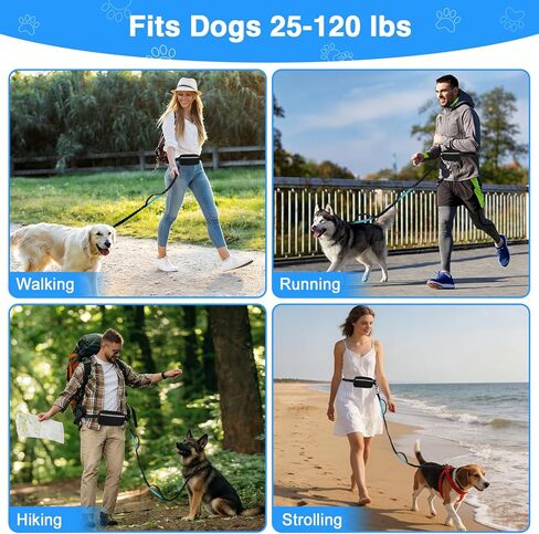 Hands Free Dog Leash with Zipper Pouch, Dual Padded Handles, Shock Absorbing Bungee Leash for Small Medium Large Dogs, Ideal for Walking Jogging Running Hiking (Black) in Kuwait