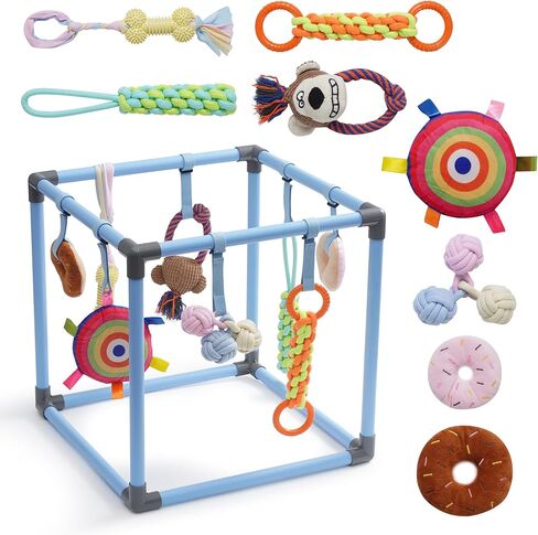 Nocciola Puppy Play Gym with 8 Hanging Toys, Indoor Jungle Gym Activities Center Playground for Puppies, Squeaky Plush Stuffed Dog Toys & Bonus Poop Bags, Pet Gifts for Dog Owners in Kuwait