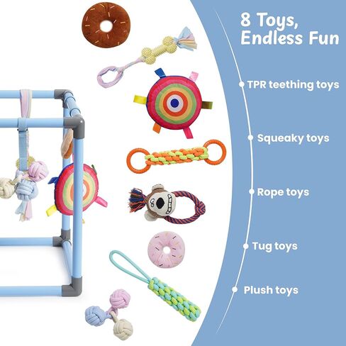 Nocciola Puppy Play Gym with 8 Hanging Toys, Indoor Jungle Gym Activities Center Playground for Puppies, Squeaky Plush Stuffed Dog Toys & Bonus Poop Bags, Pet Gifts for Dog Owners in Kuwait