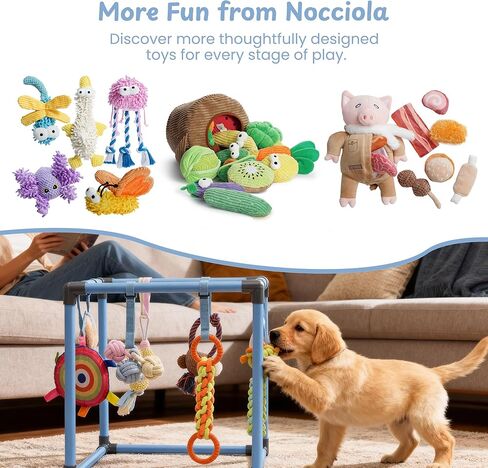 Nocciola Puppy Play Gym with 8 Hanging Toys, Indoor Jungle Gym Activities Center Playground for Puppies, Squeaky Plush Stuffed Dog Toys & Bonus Poop Bags, Pet Gifts for Dog Owners in Kuwait