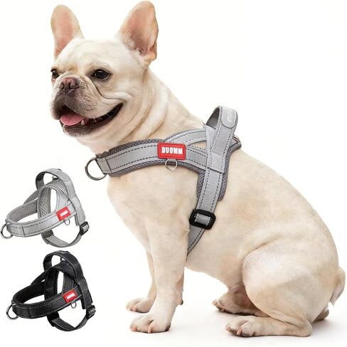 No Pull Dog Harness with Handle, Breathable Mesh Dog Vest for Small Medium Dogs, Lightweight Soft Reflective French Bulldog Harness with Front Clip, Adjustable Easy Walk Puppy Harness (Grey, L) in Kuwait