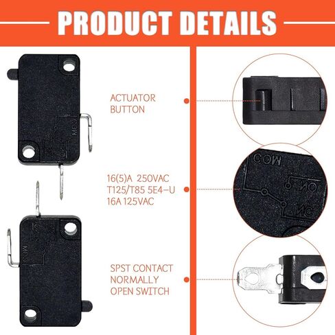 KW7-0 Micro Switch, Replacement for Air Fryer XL, Power XL, Vortex, Microswitches for Microwave Oven & Induction Cooker - Normally Open, 16A 125V/250V, 2Pins(Normally Open)(2-Pack) in Kuwait