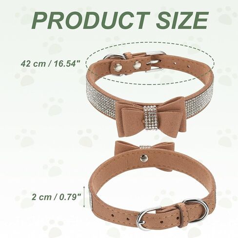 Cute Dog Collar with Bling Rhinestone, Bling Dog Collar Adjustable Leather Diamond Sparkling Jewel Accessories 17", (Brown), Intended for Teacup/Cat/Small Medium Large Pet in Saudi Arabia
