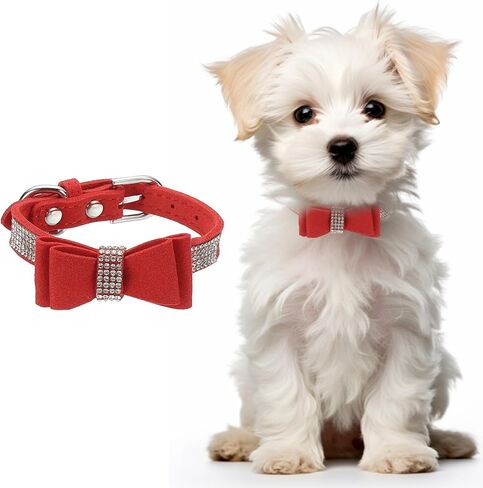 Cute Dog Collar with Bling Rhinestone, Bling Dog Collar Adjustable Leather Diamond Sparkling Jewel Accessories 17", (Brown), Intended for Teacup/Cat/Small Medium Large Pet in Saudi Arabia