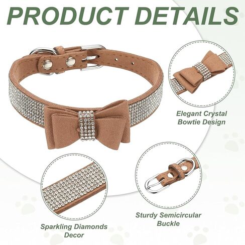 Cute Dog Collar with Bling Rhinestone, Bling Dog Collar Adjustable Leather Diamond Sparkling Jewel Accessories 17", (Brown), Intended for Teacup/Cat/Small Medium Large Pet in Saudi Arabia