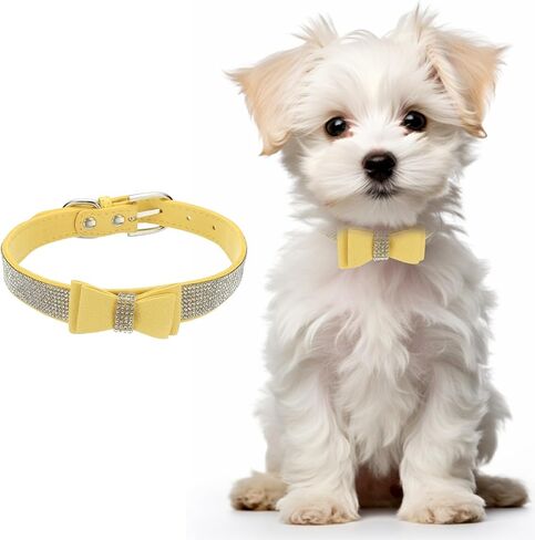 Cute Dog Collar with Bling Rhinestone, Bling Dog Collar Adjustable Leather Diamond Sparkling Jewel Accessories 17", (Brown), Intended for Teacup/Cat/Small Medium Large Pet in Saudi Arabia