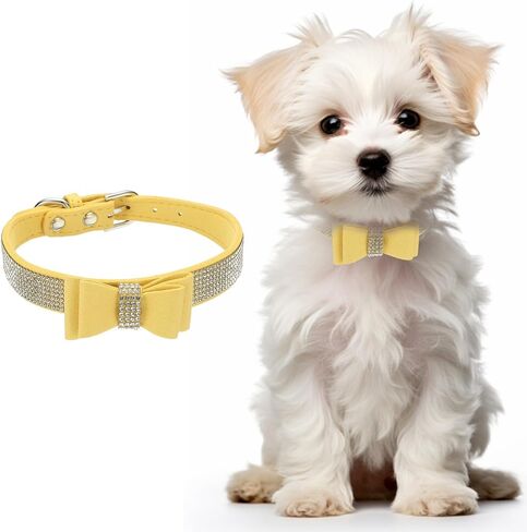 Cute Dog Collar with Bling Rhinestone, Bling Dog Collar Adjustable Leather Diamond Sparkling Jewel Accessories 17", (Brown), Intended for Teacup/Cat/Small Medium Large Pet in Saudi Arabia