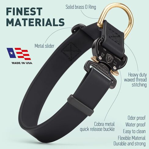 Viper BioThane Dog Collar with Cobra Metal Buckle – Tactical, Odor Resistant, Waterproof Collars for Large Dogs & Medium Dogs – Made in USA (L 12-19in W 3/4in, Black) in Kuwait