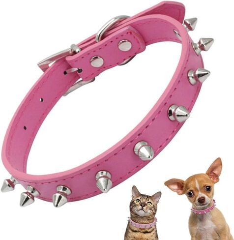 Spiked Dog Collars for Small Dogs, Rivet Spike Cat Collar Pu Faux Leather Stud Studded Puppy Collar for XS Small Breed Pet Boy Dogs Male Chihuahua (Rose,S) in Kuwait