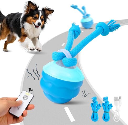Interactive Dog Toys with Remote Control - 4 Play Modes, Obstacle Avoidance & Replaceable Chew-Resistant Rope, USB Rechargeable Automatic Moving Ball, Mental Stimulation for Small Medium Dogs in Kuwait