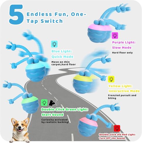 Interactive Dog Toys with Remote Control - 4 Play Modes, Obstacle Avoidance & Replaceable Chew-Resistant Rope, USB Rechargeable Automatic Moving Ball, Mental Stimulation for Small Medium Dogs in Kuwait