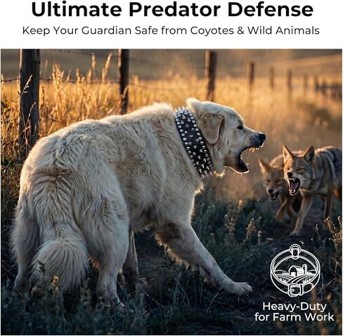 طوق Frienhund المضاد للعض مرصع واسع النطاق: أطواق كلب من جلد البولي يوريثان قابلة للتعديل للكلاب المتوسطة والكبيرة، شديدة التحمل، حلقة معدنية على شكل حرف D، حماية للرقبة، نمط Punk، أسود، L (20.67 بوصة - 23.82 بوصة) in Kuwait