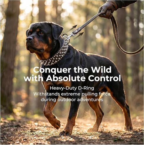 طوق Frienhund المضاد للعض مرصع واسع النطاق: أطواق كلب من جلد البولي يوريثان قابلة للتعديل للكلاب المتوسطة والكبيرة، شديدة التحمل، حلقة معدنية على شكل حرف D، حماية للرقبة، نمط Punk، أسود، L (20.67 بوصة - 23.82 بوصة) in Kuwait