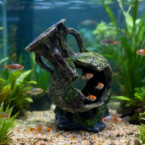 Aquarium Decoration - Fish Tank Cave Decoration Accessories Resin Classical Ceramic Jar Decoration Betta Fish, Shrimp, Cichlid Rest, Entertainment, and Breeding Spacious Hide and Play Place in Kuwait