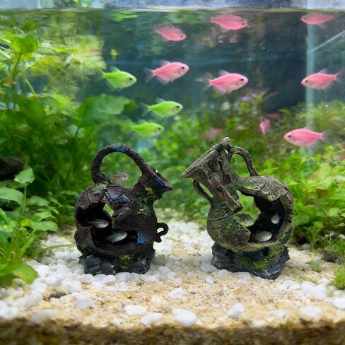 Aquarium Decoration - Fish Tank Cave Decoration Accessories Resin Classical Ceramic Jar Decoration Betta Fish, Shrimp, Cichlid Rest, Entertainment, and Breeding Spacious Hide and Play Place in Kuwait