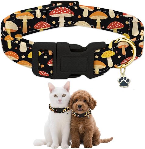GLOBLELAND Mushroom Dog Collar for Daily Pets Pet Collars Carp Flower Adjustable Soft Cat Collar with Quick Release Buckle for Small Dogs Walking Running in Kuwait