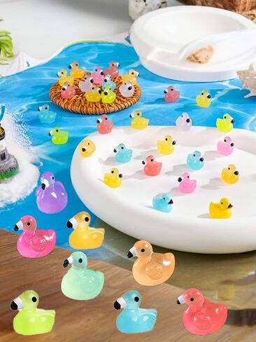 40pcs Glow-in-the-Dark Mini Resin Animal Flamingos - Miniature Garden Figurines, Colorful Garden Decor, Aquarium Decoration - 6 Colors Mixed in Kuwait