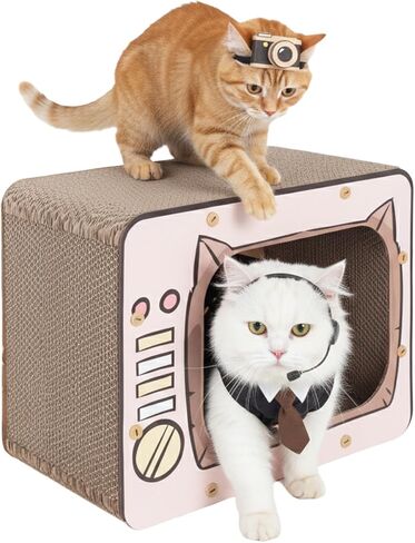 Cardboard Cat House with Scratch Pads, Durable 2-Story Corrugated Cat Scratcher Playhouse with Windows for Indoor Cats & Small Pets, Easy Assembly, 15.5" L × 8.46" W × 12.4" H in Saudi Arabia