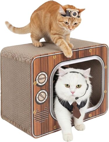 Cardboard Cat House with Scratch Pads, Durable 2-Story Corrugated Cat Scratcher Playhouse with Windows for Indoor Cats & Small Pets, Easy Assembly, 15.5" L × 8.46" W × 12.4" H in Saudi Arabia