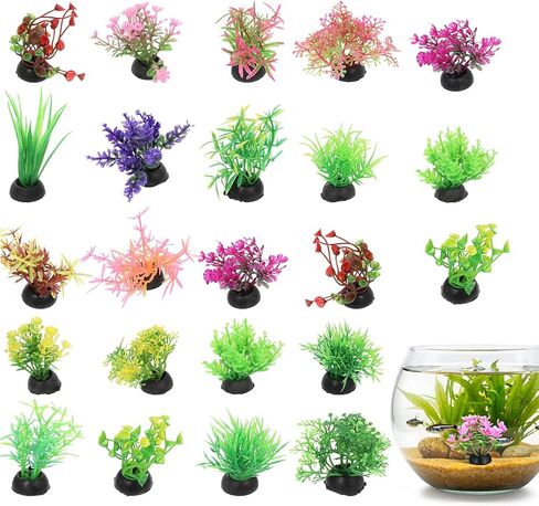 DOITOOL 40 Pcs Mini Aquarium Plants Bulk Fake Fish Tank Decorations Small Fish Tank Plants 2 to 3 Inch Approximate Height Plastic Artificial Aquatic Grass for Betta Turtle in Kuwait