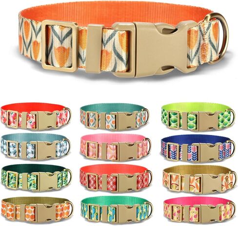 Dog Collars for Large Dogs Female Floral Pattern, Durable Plastic Quick Release Buckle Adjustable Nylon Cute Collar for Large Dogs Girl (Red, L) in Kuwait
