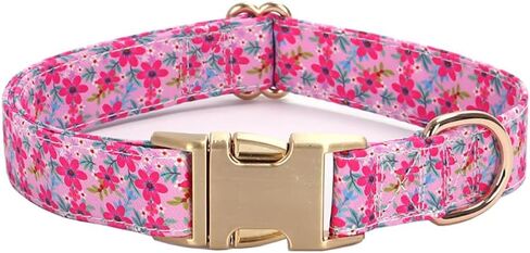 JiangYanus Floral Dog Collar Metal Buckle, Flower Dog Collars Male or Female Holiday Pet Gift Durable & Cute Adjustable for Small to Large Boys Girls Dogs (Pink Flower Collar, Medium) in Kuwait